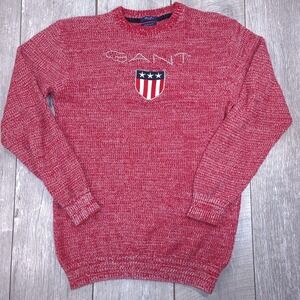 Gant Crewneck Sweater Mens XL Red Marl Manor Cord Logo Shield Patch Pullover